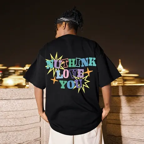 Nuthink加肥加大美式字母短袖T恤男国潮大码半袖潮流宽松男款夏季商品大图