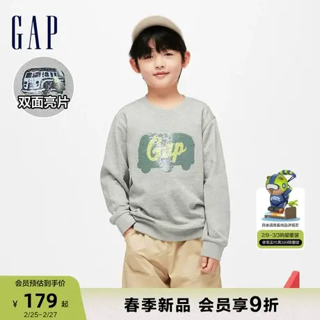 Gap男童春季2024新款LOGO翻转亮片圆领卫衣儿童装套头上衣890293商品大图