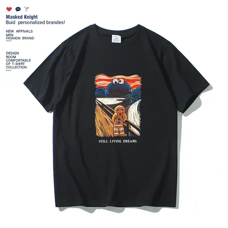 夏季潮牌日系原宿bf风个性印花t恤女短袖韩版宽松学生情侣装半袖图片