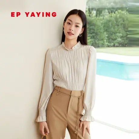 EP YAYING雅莹女装 木耳边花瓣领收腰衬衫 2023秋冬新款2323A图片