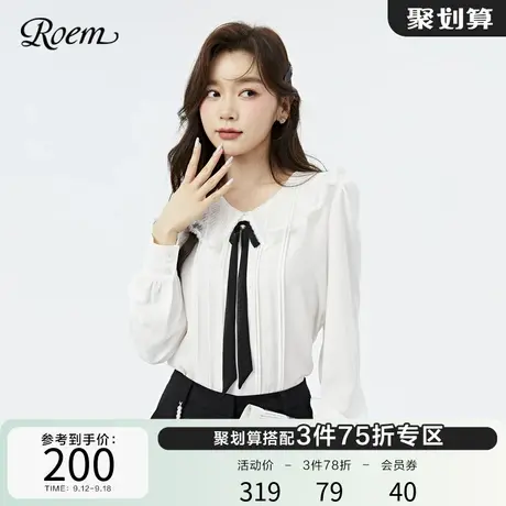 Roem春秋商场同款可爱娃娃领淑女衬衫甜美蝴蝶结通勤长袖衬衫商品大图