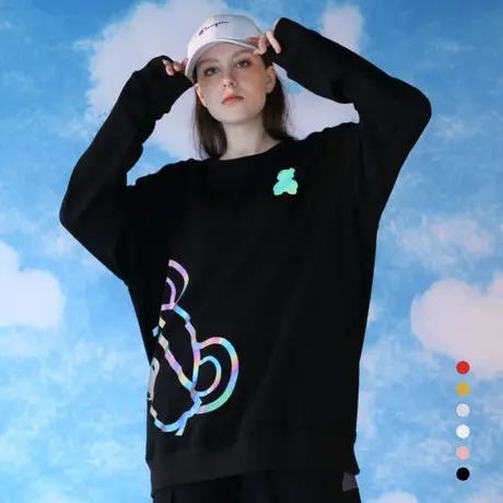 卫衣女秋季2023新款潮牌宽松韩版慵懒风学生反光小熊圆领班服定制商品大图