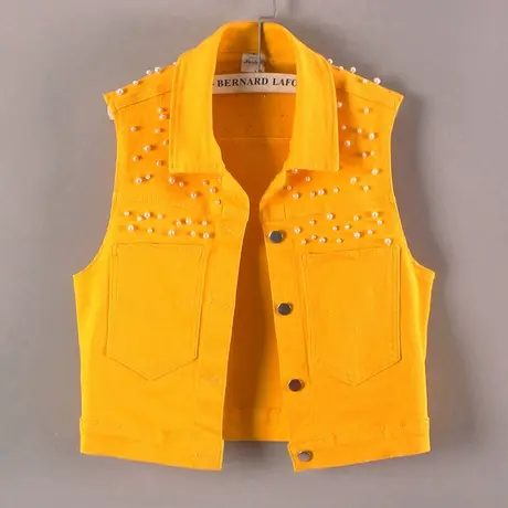 牛仔马甲女背心短款春秋夏宽松新款无袖大码外搭显瘦彩色钉珠坎肩商品大图