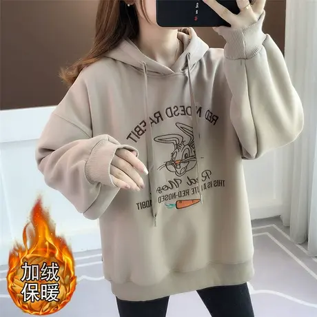 加绒加厚连帽卫衣女秋冬季2023年爆款时尚洋气韩版宽松百搭慵懒风商品大图