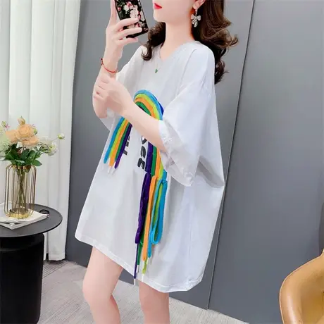 个性设计感短袖T恤女薄款2023年新款夏季宽松中长款洋气减龄上衣图片