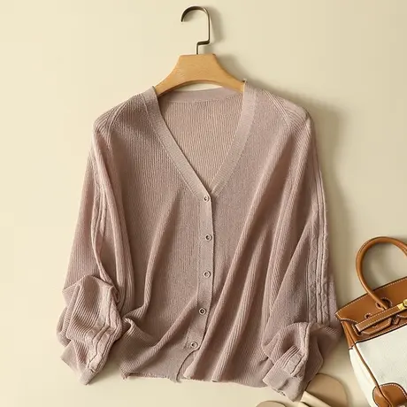 2023年秋季新款女装冰丝针织开衫女上衣蝙蝠衫毛衣外套薄款潮爆款商品大图