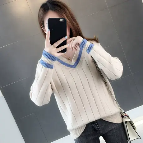 V领毛衣女宽松外穿2023年秋冬新款软糯系毛衣女打底针织衫女套头图片