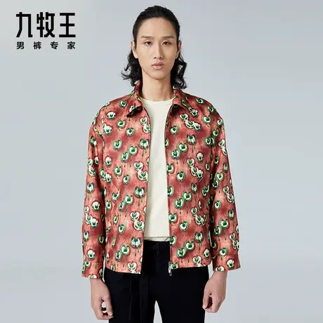 [时尚秀款]九牧王男装夹克秋冬新款三彩休闲翻领男士印花外套DN图片