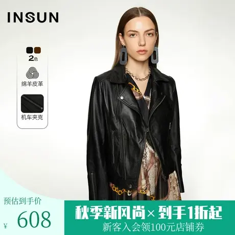 恩裳COVER秋冬夹克美拉德外套时尚皮革西装领短款女士羊皮皮衣商品大图