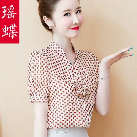 欧洲站2023年新款潮气质波点上衣服小衫洋气短袖雪纺衬衫女装夏装商品大图