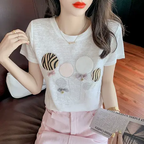 冰丝薄款短袖t恤女2023夏季新款宽松百搭上衣设计感半袖体恤ins潮商品大图
