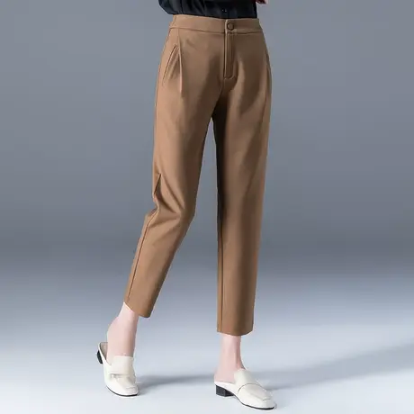 高腰西装裤女2023新款棕色裤子春秋女裤休闲九分裤老爹萝卜哈伦裤商品大图