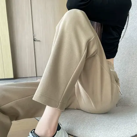 卡其色直筒裤女秋季新款高腰显瘦休闲宽松九分小个子哈伦烟管裤子商品大图