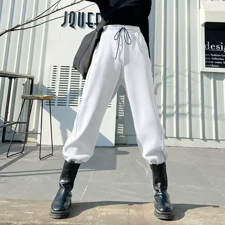 白色束脚裤女高腰2023秋季新款宽松休闲运动裤网红哈伦卫裤ins潮商品大图
