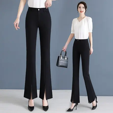 时尚开叉微喇裤女秋季薄款2023新款高腰垂感百搭气质显瘦喇叭裤子商品大图