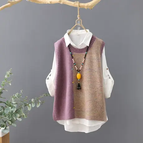 秋装2023新款短款撞色圆领套头针织马夹背心女打底无袖毛衣坎肩潮图片