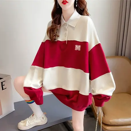 翻领polo衫卫衣女春秋季韩版宽松薄款ins设计感小众早秋上衣外套图片