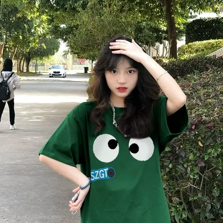 重磅纯棉短袖t恤女oversize美式复古2023新款宽松小个子上衣春夏图片