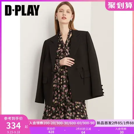 DPLAY2023秋装新中式经典黑翻驳领国风盘扣气质通勤ol西装外套图片