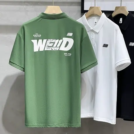 休闲polo衫男短袖潮牌ins印花衣服男士翻领t恤夏季2023新款潮流商品大图