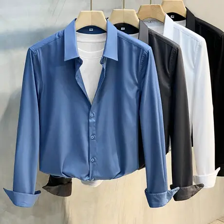 冰丝衬衫男长袖轻奢商务正装高级感男装上衣服免烫男士衬衣春秋款商品大图