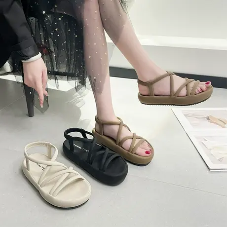 2023年新款夏季网红超火罗马凉鞋女仙女风学生厚底时尚百搭沙滩鞋图片