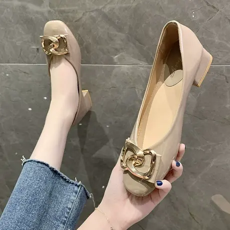 时尚气质女款方头单鞋女夏季2023年新款网红浅口一脚蹬粗跟高跟鞋商品大图