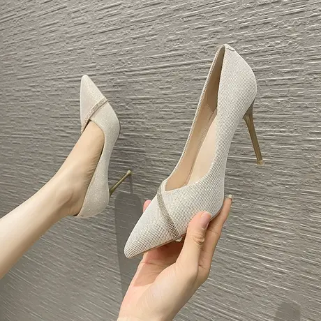 尖头高跟鞋女细跟2023年春季新款水钻伴娘礼服鞋性感气质宴会单鞋图片