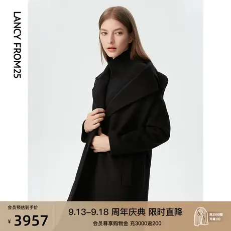 朗姿女装秋冬新款黑色羊毛大衣韩式中长款双面呢毛呢外套商场同款图片