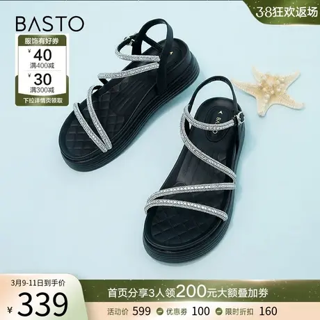 百思图夏季商场同款时尚复古罗马鞋厚底女凉鞋MB073BL3图片