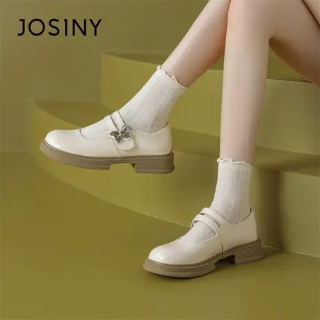 Josiny/卓诗尼白色玛丽珍女鞋2024新款春季jk单鞋法式厚底小皮鞋商品大图