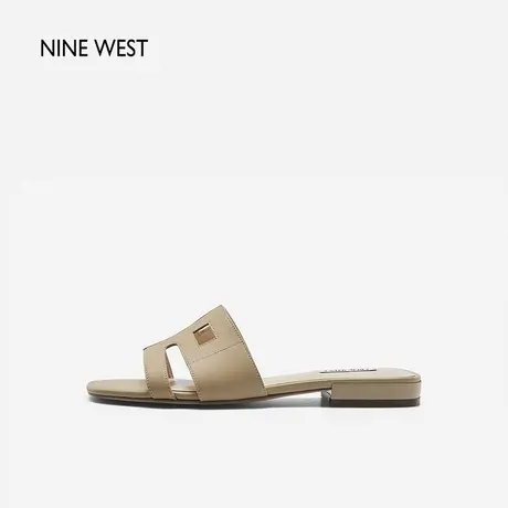 Nine West/玖熙复古低跟拖鞋女外穿夏季新款真皮露趾百搭休闲凉鞋商品大图