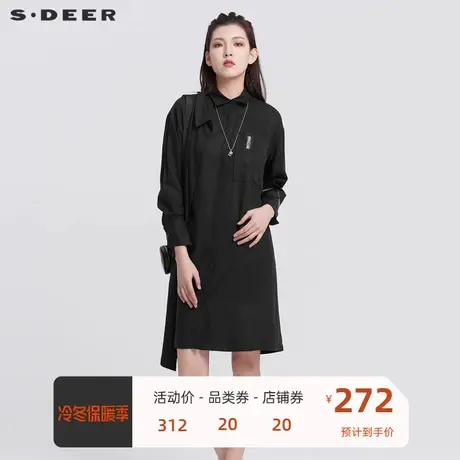 sdeer圣迪奥女装翻领拼接不规则衬衫连衣裙S22181221图片