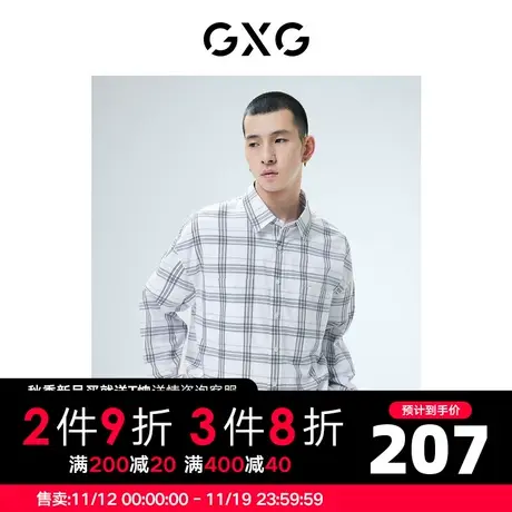 GXG男装 秋季翻领格子长袖衬衫外穿后背字母印花10D1031002G图片