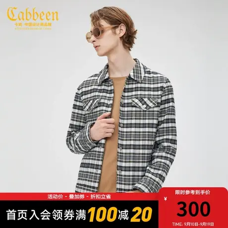 卡宾男装浅色格纹夹克翻领时尚休闲潮流外套气质简约合身外衣A图片