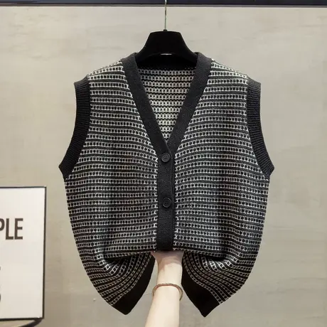 v领针织开衫马甲背心女2023秋装新款宽松外穿马夹外搭毛衣坎肩潮商品大图