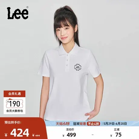 Lee商场同款25春夏新品舒适版翻领刺绣Logo白色女短袖polo衫休闲商品大图
