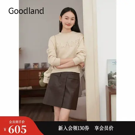 Goodland美地2024冬季新款羊毛艺术logo绣花套头毛针织衫图片