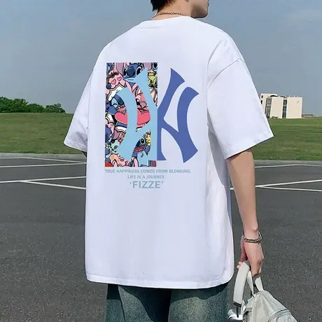 短袖t恤男夏季新款纯棉宽松休闲半袖美式卡通圆领体恤潮牌上衣服商品大图