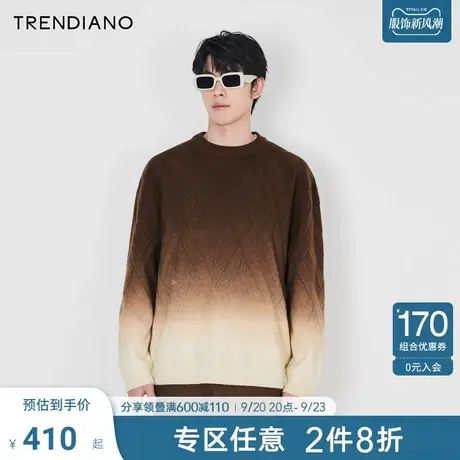 TRENDIANO渐变设计慵懒风圆领毛衣2023秋季新款宽松套头针织毛衫商品大图