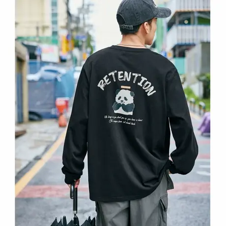 唐狮长袖T恤男秋季新款后背印花内搭休闲打底衫圆领上衣潮酷t商品大图