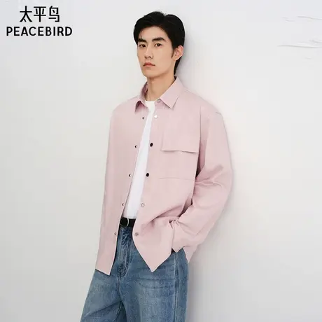 【苏绣联名】太平鸟男装 莱赛尔纯色外穿式衬衫新款外套B1CHF3129图片