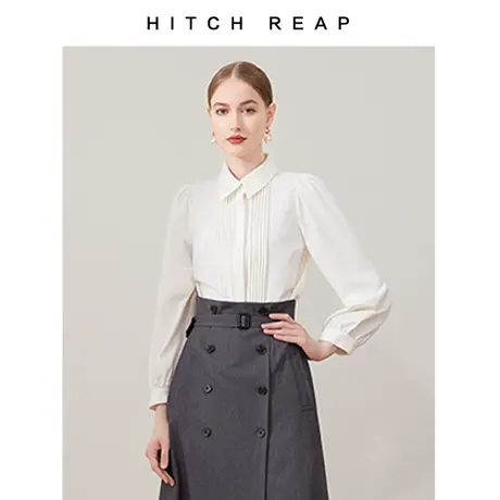 希区瑞普高端定制百褶白色泡泡袖法式压褶气质淑女别致小众OL衬衫商品大图