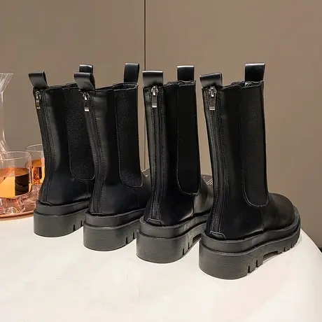 爆款马丁靴女春秋2022新款秋冬加绒黑色中筒烟管靴厚底短靴英伦风图片