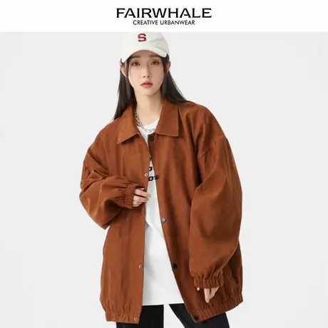 马克华菲美式复古翻领外套女2025新款春秋宽松休闲百搭情侣装上衣图片