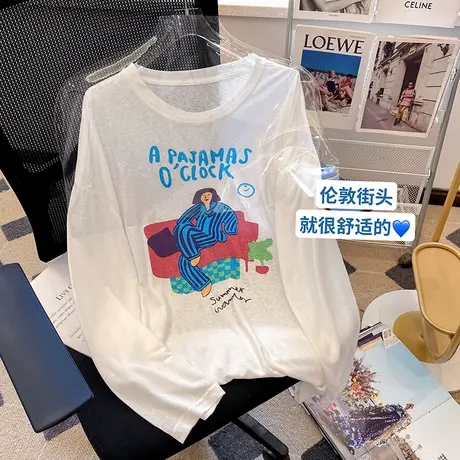 韩版薄款防晒长袖t恤女2025夏季新款卡通印花圆领上衣家居空调衫图片