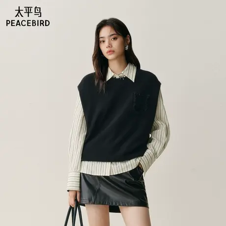 【商场同款】太平鸟25冬季新款兔毛混纺假口袋针织背心A3EFF4166商品大图