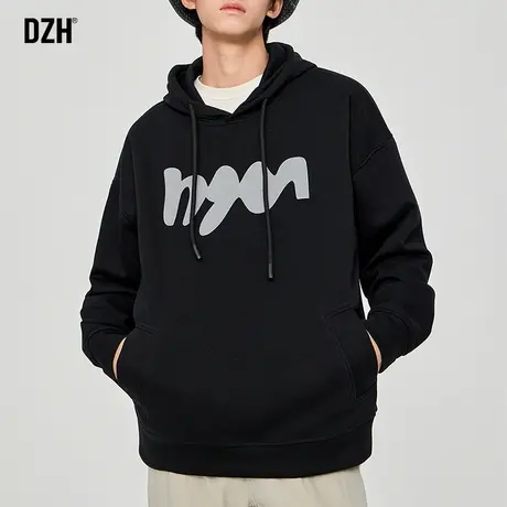 青少年黑色连帽卫衣男春秋季潮牌印花套头上衣2023年新款百搭外套图片