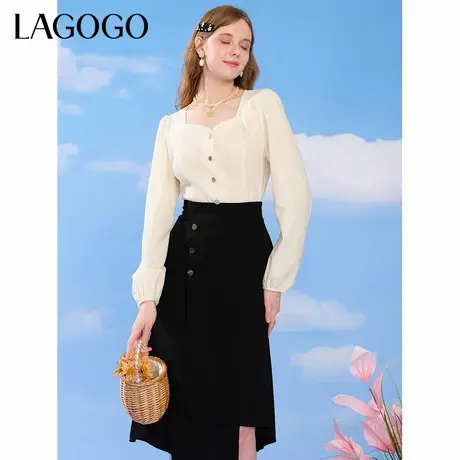 LAGOGO法式方领米白色短外套女拉谷谷夏季新款设计感短款长袖上衣商品大图