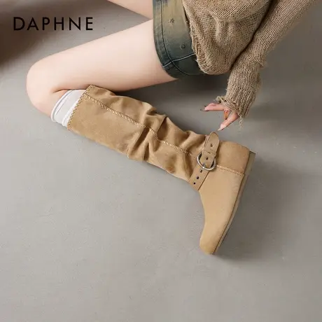 达芙妮长筒靴子女2025新款爆款秋冬美拉德堆堆靴内增高西部牛仔靴图片